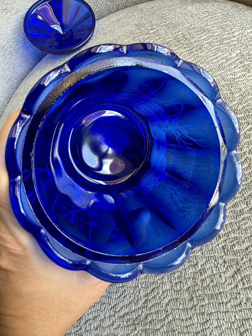 RARE VTG Fenton Cobalt Blue Canaan Valley Candy Jar With Lid Signed Hand Painted - Picture 14 of 14